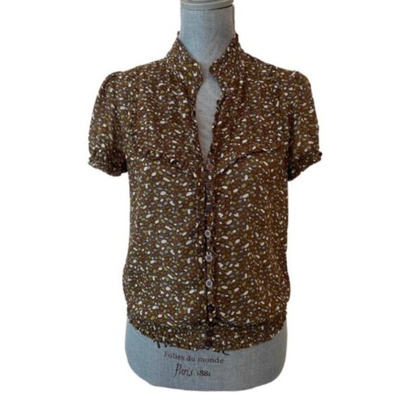 Forever XXI brown pattern ruffle shirt - Picture 1 of 6